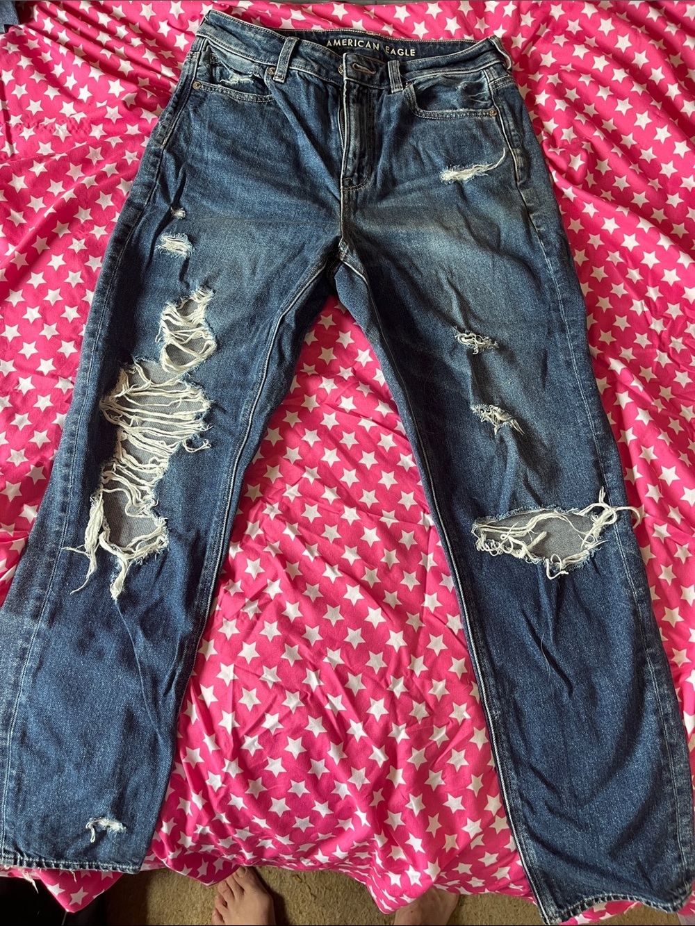American Eagle Outfitters Dark Blue Distressed Boyfriend Jeans
